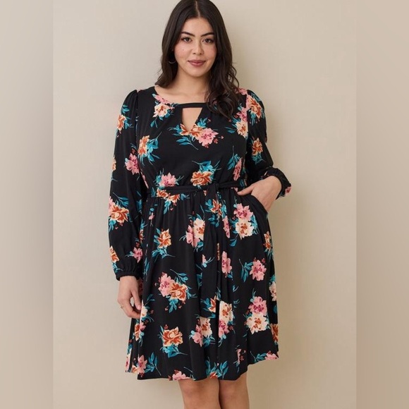 Torrid Black Floral Mini Stretch Challis Aline Dress - New - Size 26 (4) - Picture 1 of 5
